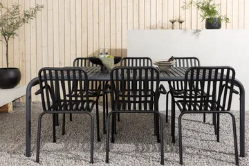 Borneo Spisegruppe 200 cm + 6 Peking Armlænsstole - Sort - Havemøbler - Udendørsgruppe - Havesæt