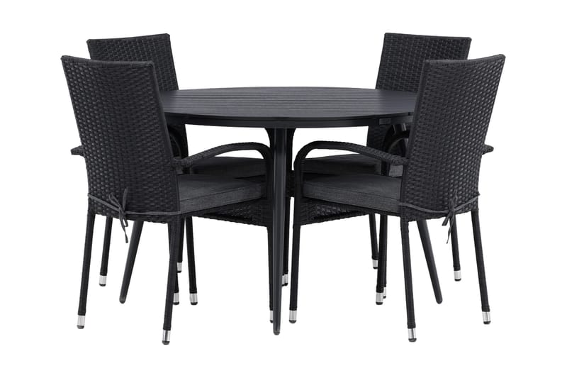 Break Spisebordssæt Ø120cm + 4 Anna Stole, Beige/Sort