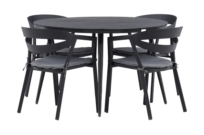 Break Spisebordssæt Ø120cm + 4 Slit Stole, Beige/Sort