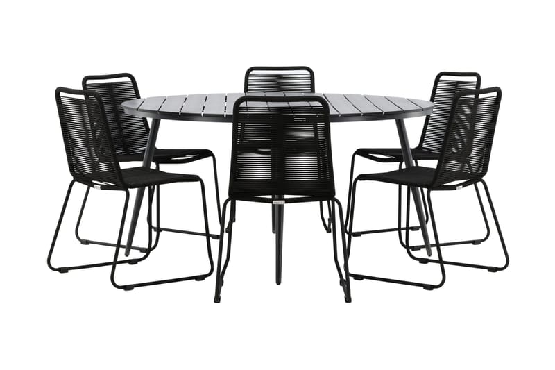 Break Spisebordssæt Ø150cm + 6 Lindos Stabelbare stole - Sort - Havemøbler - Udendørsgruppe - Havesæt