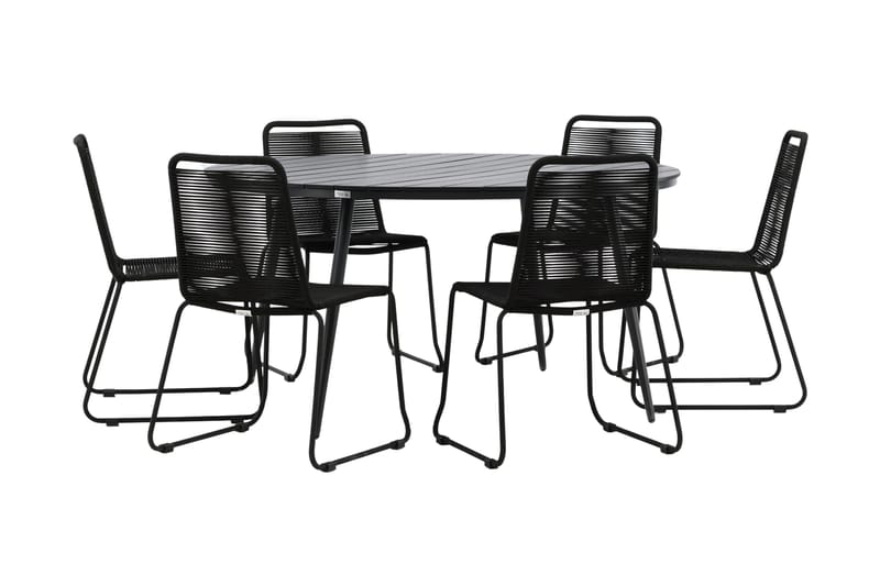 Break Spisebordssæt Ø150cm + 6 Lindos Stabelbare stole - Sort - Havemøbler - Udendørsgruppe - Havesæt