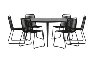 Break Spisebordssæt Ø150cm + 6 Lindos Stabelbare stole - Sort - Havemøbler - Udendørsgruppe - Havesæt