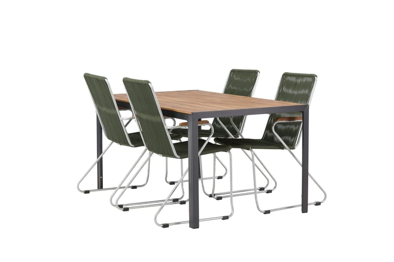 Break Spisegruppe 150 cm + 4 Bois Armlænsstole, Grøn/Brun