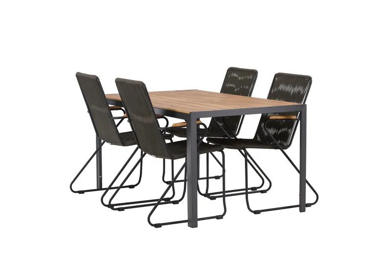 Break Spisegruppe 150 cm + 4 Bois Armlænsstole, Sort/Brun