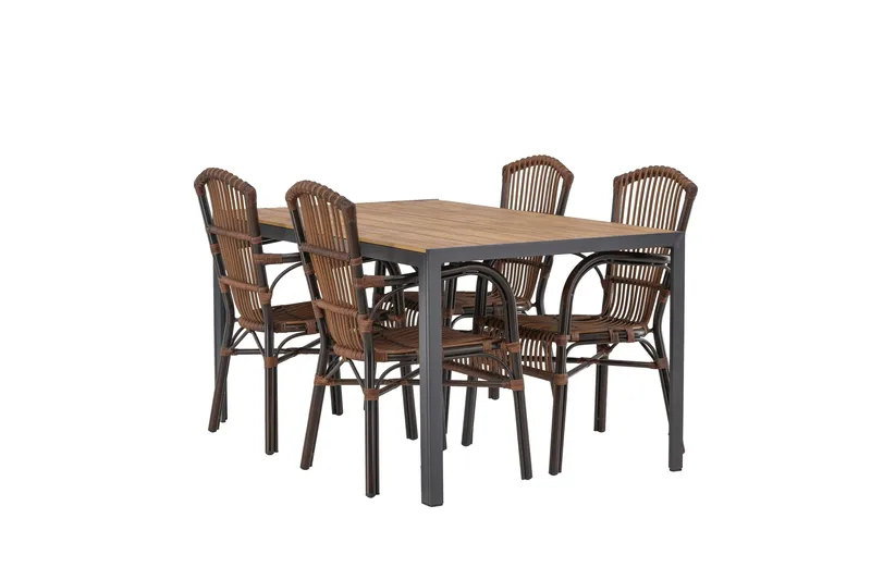 Break Spisegruppe 150 cm + 4 Galera Armlænsstole, Brun