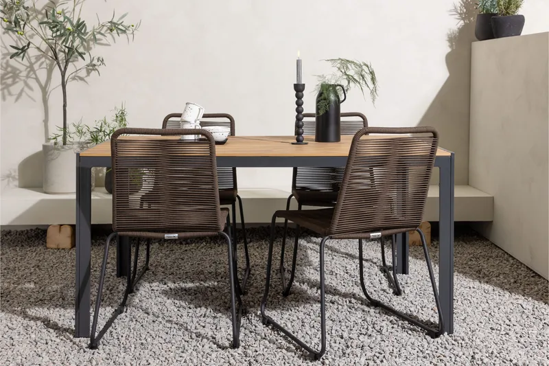 Break Spisegruppe 150 cm + 4 Lindos Spisestole - Brun - Havemøbler - Udendørsgruppe - Havesæt