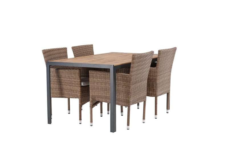 Break Spisegruppe 150 cm + 4 Malina Armlænsstole - Brun - Havemøbler - Udendørsgruppe - Havesæt