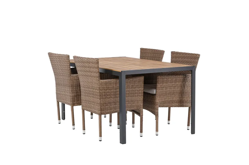 Break Spisegruppe 150 cm + 4 Malina Armlænsstole, Brun