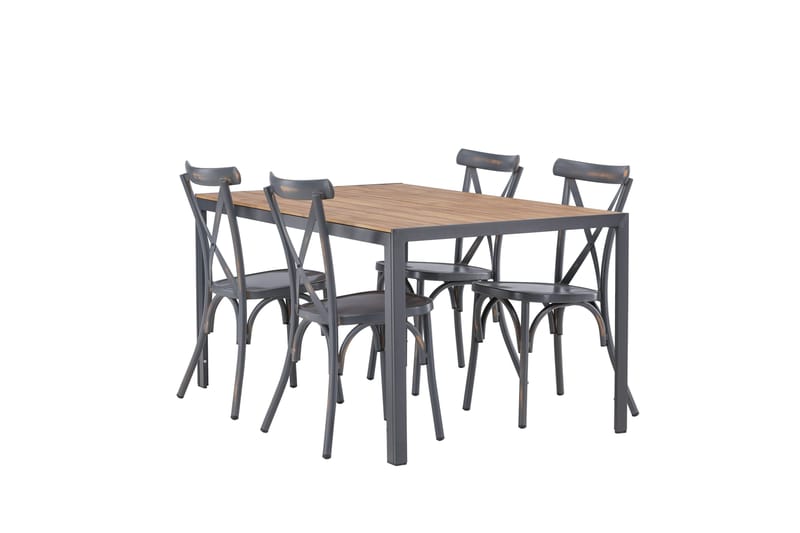 Break Spisegruppe 150 cm + 4 Tablas Spisestole, Brun/Mørkegrå