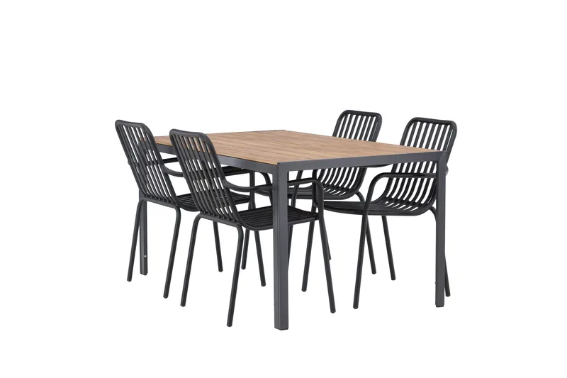 Break Spisegruppe 150 cm + 4 Peking Armlænsstole, Sort/Brun