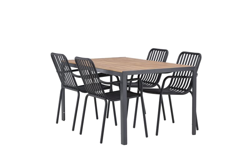 Break Spisegruppe 150 cm + 4 Peking Armlænsstole, Sort/Brun