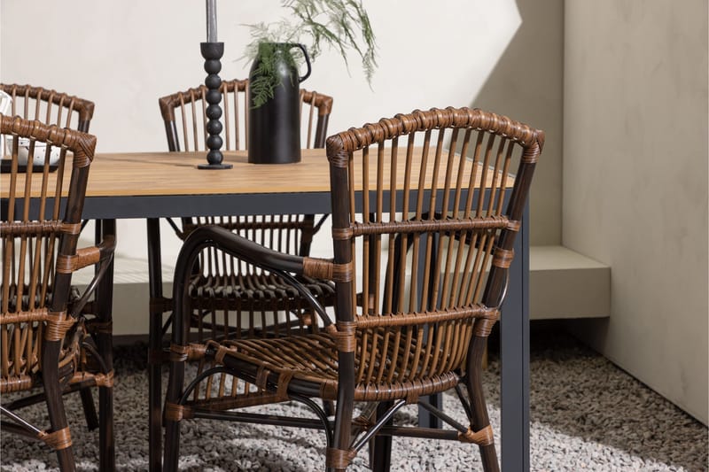 Break Spisegruppe 150 cm + 4 Galera Armlænsstole - Brun - Havemøbler - Udendørsgruppe - Havesæt