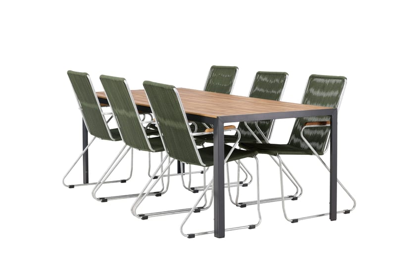 Break Spisegruppe 205 cm + 6 Bois Armlænsstole, Grøn/Brun