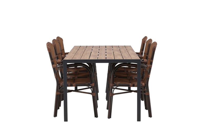 Break Spisegruppe 205 cm + 6 Galera Armlænsstole - Brun - Havemøbler - Udendørsgruppe - Havesæt