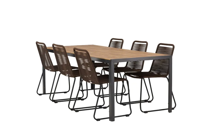 Break Spisegruppe 205 cm + 6 Lindos Spisestole, Brun
