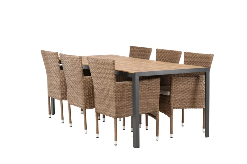 Break Spisegruppe 205 cm + 6 Malina Armlænsstole, Brun