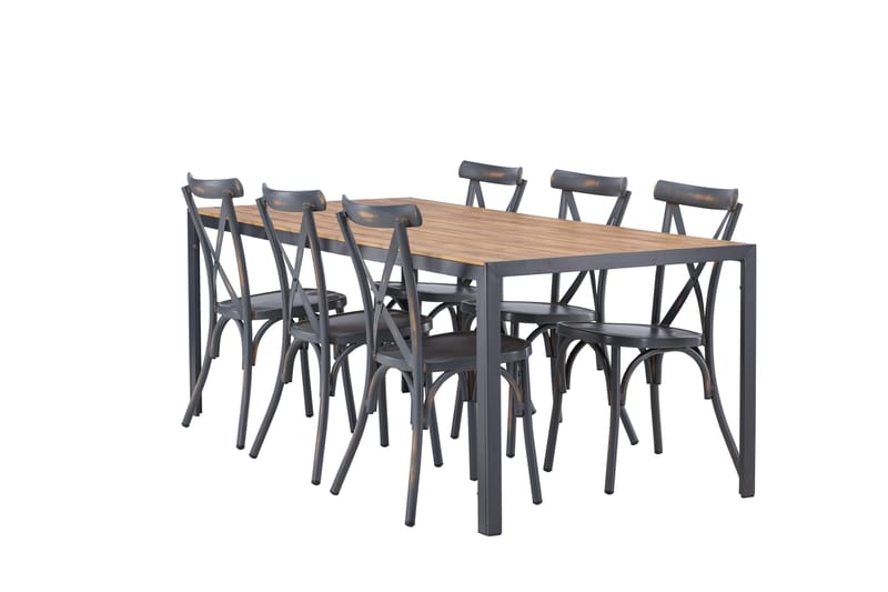 Break Spisegruppe 205 cm + 6 Tablas Spisestole, Brun/Mørkegrå