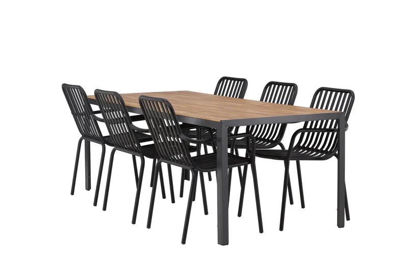 Break Spisegruppe 205 cm + 6 Peking Armlænsstole, Sort/Brun