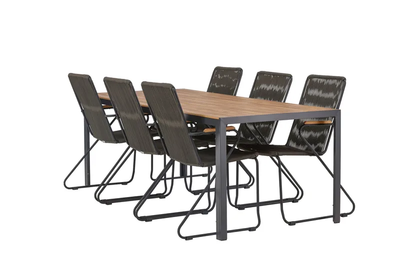 Break Spisegruppe 205 cm + 6 Bois Armlænsstole, Sort/Brun