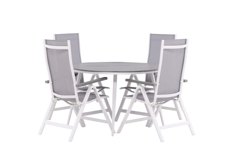 Break Spisegruppe Rund 120 cm + 4 Albany Positionstol - Hvid/Grå - Havemøbler - Udendørsgruppe - Havesæt