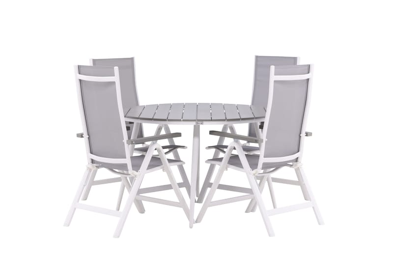 Break Spisegruppe Rund 120 cm + 4 Albany Positionstol, Hvid/Grå