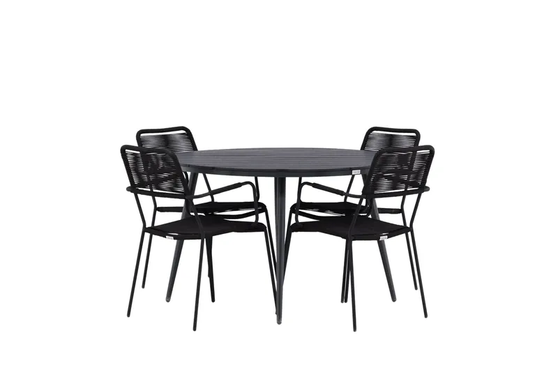 Break Spisegruppe Rund 120 cm + 4 Lindos Armstol, Sort