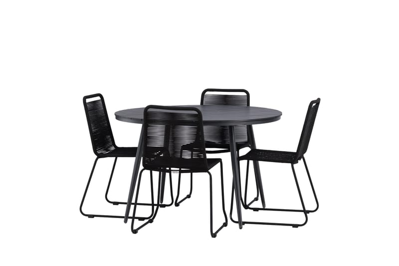 Break Spisegruppe Rund 120 cm + 4 Lindos Stabelbar stol - Sort - Havemøbler - Udendørsgruppe - Havesæt