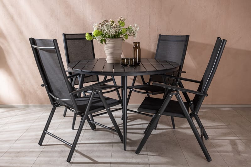 Break Spisegruppe Rund 120cm + 4 Break Positionsstolee - Sort - Havemøbler - Udendørsgruppe - Havesæt