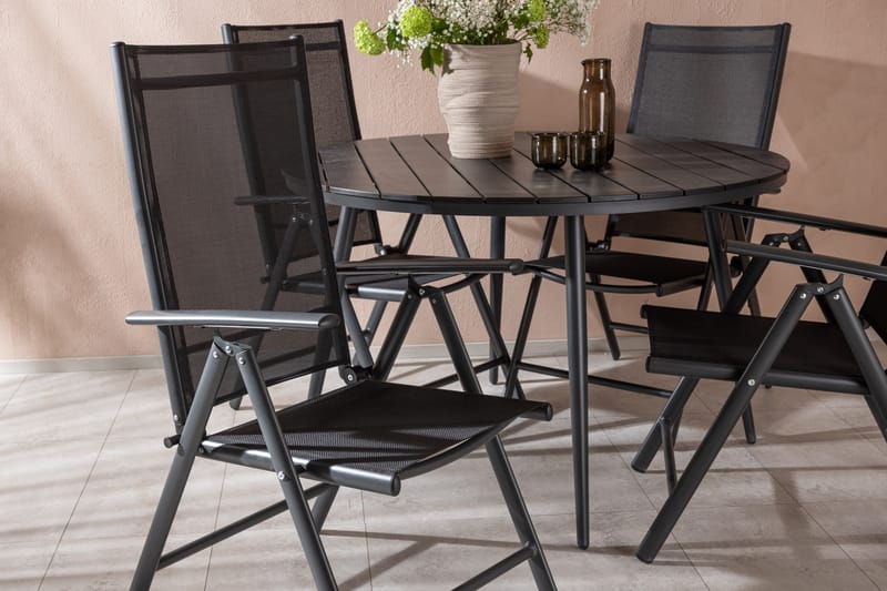 Break Spisegruppe Rund 120cm + 4 Break Positionsstolee - Sort - Havemøbler - Udendørsgruppe - Havesæt