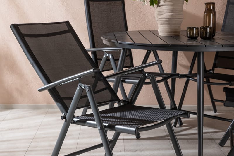 Break Spisegruppe Rund 120cm + 4 Break Positionsstolee - Sort - Havemøbler - Udendørsgruppe - Havesæt