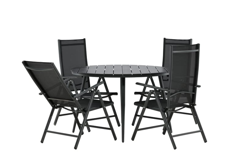 Break Spisegruppe Rund 120cm + 4 Break Positionsstolee - Sort - Havemøbler - Udendørsgruppe - Havesæt