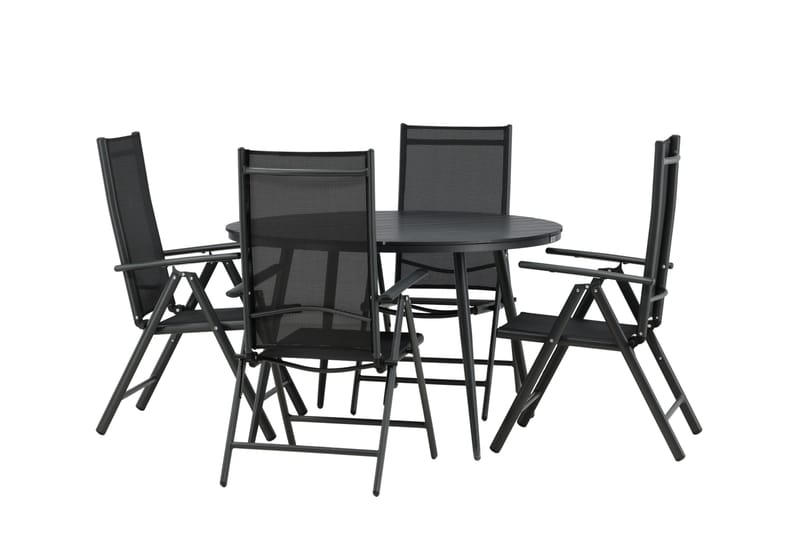 Break Spisegruppe Rund 120cm + 4 Break Positionsstolee - Sort - Havemøbler - Udendørsgruppe - Havesæt