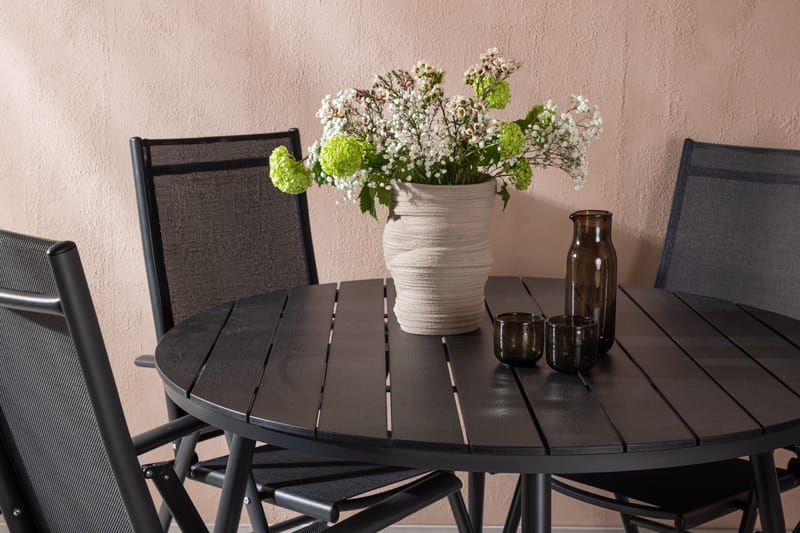 Break Spisegruppe Rund 120cm + 4 Break Positionsstolee - Sort - Havemøbler - Udendørsgruppe - Havesæt