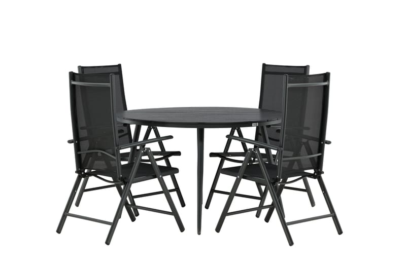 Break Spisegruppe Rund 120cm + 4 Break Positionsstolee - Sort - Havemøbler - Udendørsgruppe - Havesæt