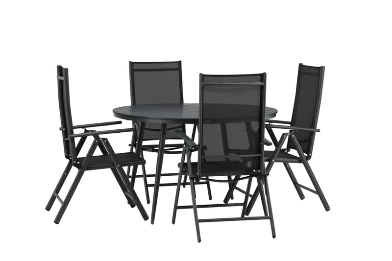 Break Spisegruppe Rund 120cm + 4 Break Positionsstolee - Sort - Havemøbler - Udendørsgruppe - Havesæt