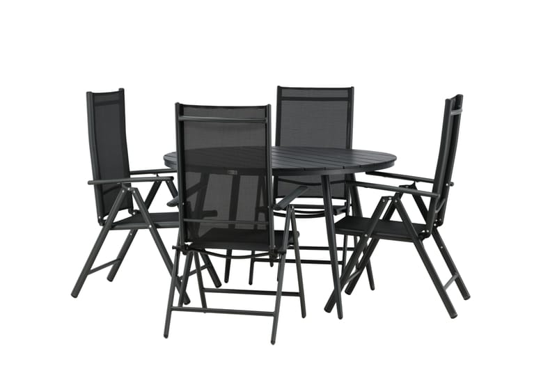 Break Spisegruppe Rund 120cm + 4 Break Positionsstolee - Sort - Havemøbler - Udendørsgruppe - Havesæt