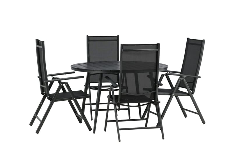 Break Spisegruppe Rund 120cm + 4 Break Positionsstolee - Sort - Havemøbler - Udendørsgruppe - Havesæt
