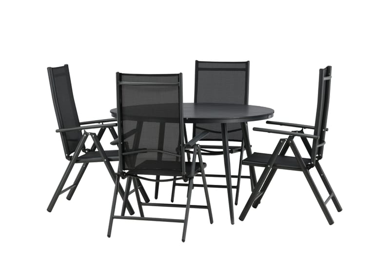 Break Spisegruppe Rund 120cm + 4 Break Positionsstolee - Sort - Havemøbler - Udendørsgruppe - Havesæt