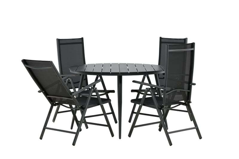 Break Spisegruppe Rund 120cm + 4 Break Positionsstolee - Sort - Havemøbler - Udendørsgruppe - Havesæt