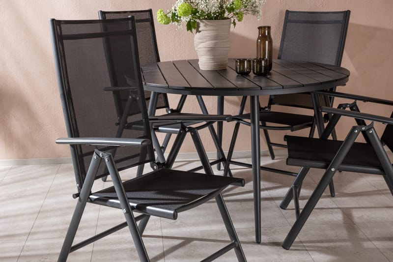 Break Spisegruppe Rund 120cm + 4 Break Positionsstolee - Sort - Havemøbler - Udendørsgruppe - Havesæt