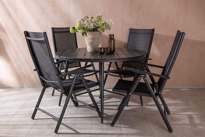 Break Spisegruppe Rund 120cm + 4 Break Positionsstolee - Sort - Havemøbler - Udendørsgruppe - Havesæt
