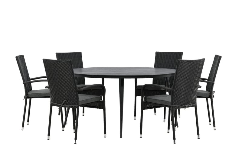 Break Spisegruppe Rund 150 cm + 6 Anna Spisestol - Sort - Havemøbler - Udendørsgruppe - Havesæt