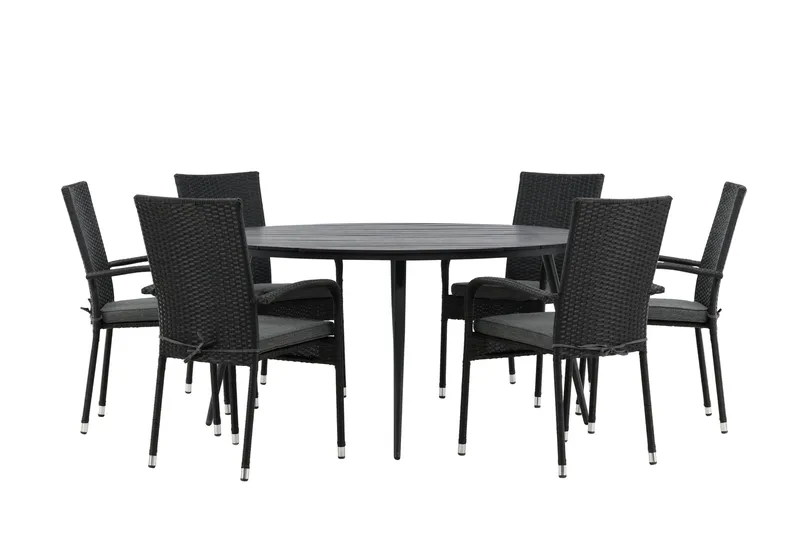 Break Spisegruppe Rund 150 cm + 6 Anna Spisestol, Sort