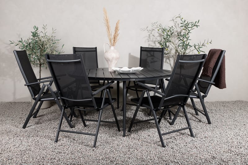 Break Spisegruppe Rund 150 cm + 6 Break Positionsstolee - Sort - Havemøbler - Udendørsgruppe - Haves�æt