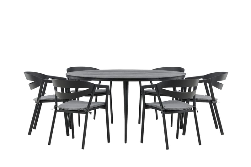 Break Spisegruppe Rund 150 cm + 6 Slit Spisestol - Sort - Havemøbler - Udendørsgruppe - Havesæt