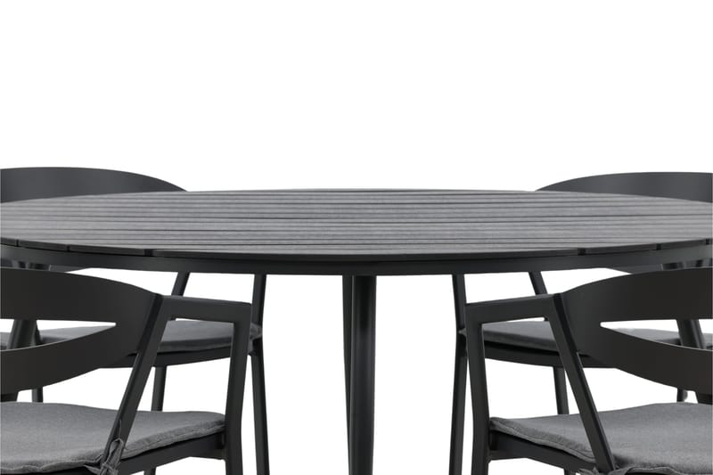 Break Spisegruppe Rund 150 cm + 6 Slit Spisestol, Sort