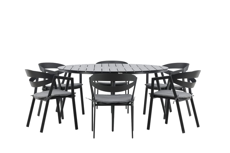 Break Spisegruppe Rund 150 cm + 6 Slit Spisestol - Sort - Havemøbler - Udendørsgruppe - Havesæt