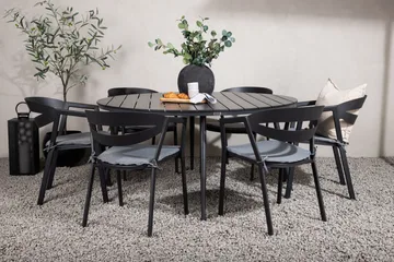 Break Spisegruppe Rund 150 cm + 6 Slit Spisestol - Sort - Havemøbler - Udendørsgruppe - Havesæt