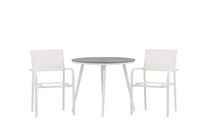 Break Spisegruppe Rund 70 cm + 2 Santorini Armlænsstole, Sølv/Grå