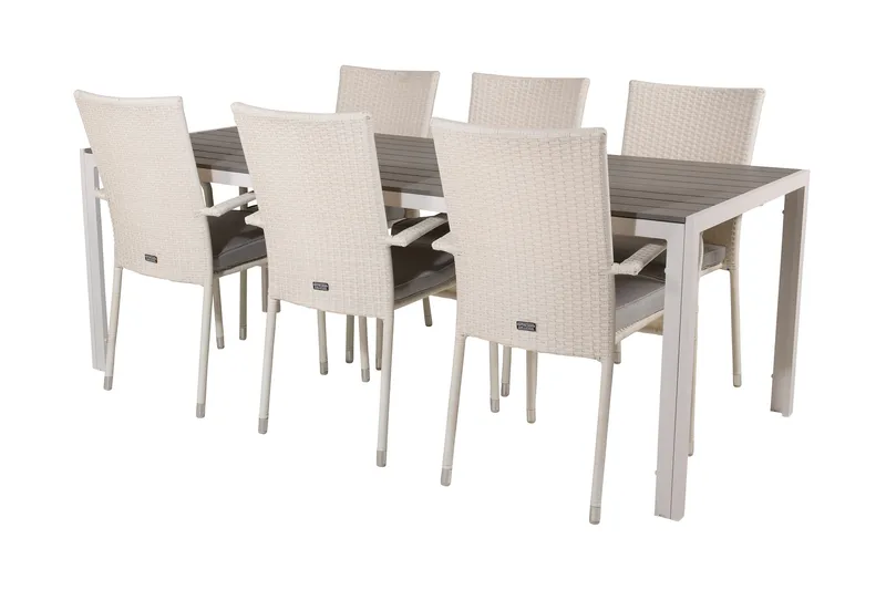 Buitepos Spisebordssæt inkl 6 Ariamab Armstole - Nonwood/Hvid - Havem øbler - Udendørsgruppe - Havesæt